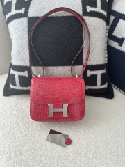 Constance 18cm New Mirror Edition in HCP Water-Dyed Shiny Alligator Crocodile, 0D Rose Mexico with Silver Hardware