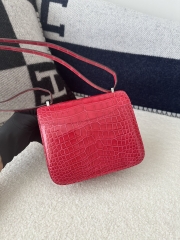 Constance 18cm New Mirror Edition in HCP Water-Dyed Shiny Alligator Crocodile, 0D Rose Mexico with Silver Hardware
