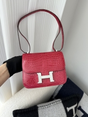 Constance 18cm New Mirror Edition in HCP Water-Dyed Shiny Alligator Crocodile, 0D Rose Mexico with Silver Hardware