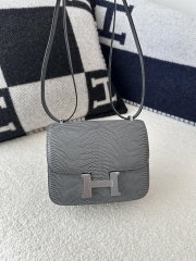 Constance 19cm New Mirror Edition in Imported Lizard Leather, CK84 Gris Fonce Rope Grey with Silver Hardware