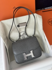 Constance 19cm New Mirror Edition in Imported Lizard Leather, CK84 Gris Fonce Rope Grey with Silver Hardware