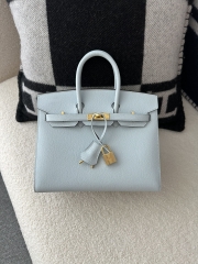 Birkin 25cm with External Stitching in Imported Epsom Leather, T0 Blue Brume with Gold Hardware