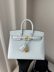 Birkin 25cm with External Stitching in Imported Epsom Leather, T0 Blue Brume with Gold Hardware