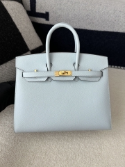Birkin 25cm with External Stitching in Imported Epsom Leather, T0 Blue Brume with Gold Hardware
