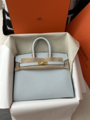 Birkin 25cm with External Stitching in Imported Epsom Leather, T0 Blue Brume with Gold Hardware