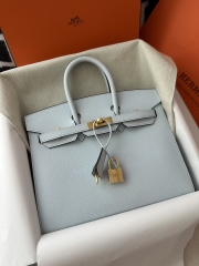 Birkin 25cm with External Stitching in Imported Epsom Leather, T0 Blue Brume with Gold Hardware