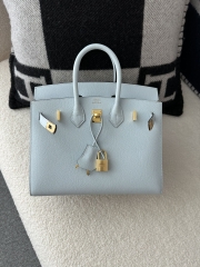 Birkin 25cm with External Stitching in Imported Epsom Leather, T0 Blue Brume with Gold Hardware