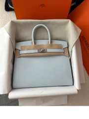 Birkin 25cm with External Stitching in Imported Epsom Leather, T0 Blue Brume with Silver Hardware