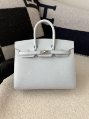 Birkin 25cm with External Stitching in Imported Epsom Leather, T0 Blue Brume with Silver Hardware