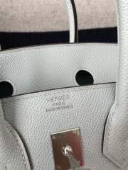 Birkin 25cm with External Stitching in Imported Epsom Leather, T0 Blue Brume with Silver Hardware