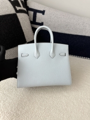 Birkin 25cm with External Stitching in Imported Epsom Leather, T0 Blue Brume with Silver Hardware