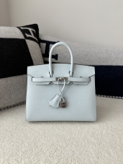 Birkin 25cm with External Stitching in Imported Epsom Leather, T0 Blue Brume with Silver Hardware