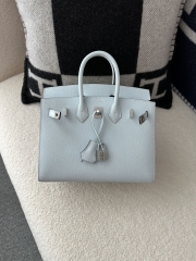 Birkin 25cm with External Stitching in Imported Epsom Leather, T0 Blue Brume with Silver Hardware