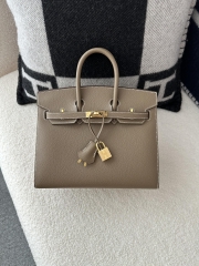 Birkin 25cm with External Stitching in Imported Epsom Leather, CC18 Etoupe Grey with Gold Hardware