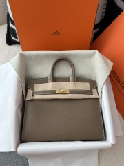 Birkin 25cm with External Stitching in Imported Epsom Leather, CC18 Etoupe Grey with Gold Hardware