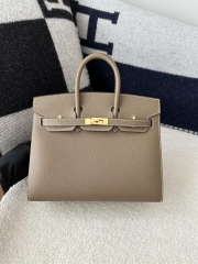 Birkin 25cm with External Stitching in Imported Epsom Leather, CC18 Etoupe Grey with Gold Hardware