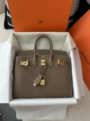 Birkin 25cm with External Stitching in Imported Epsom Leather, CC18 Etoupe Grey with Gold Hardware