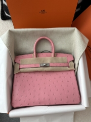 Birkin 25cm Touch in Imported Klein Karoo Ostrich Leather, CK94 Terre Cuite with Silver Hardware