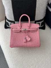 Birkin 25cm Touch in Imported Klein Karoo Ostrich Leather, CK94 Terre Cuite with Silver Hardware