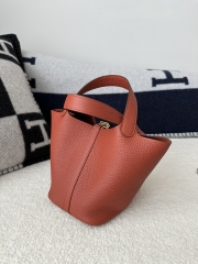 Picotin Lock 18cm in Imported Clemence TC Leather, CC36 Brique Brick Red with Gold Hardware