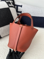 Picotin Lock 18cm in Imported Clemence TC Leather, CC36 Brique Brick Red with Gold Hardware