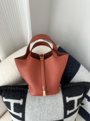 Picotin Lock 18cm in Imported Clemence TC Leather, CC36 Brique Brick Red with Gold Hardware