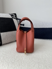 Picotin Lock 18cm in Imported Clemence TC Leather, CC36 Brique Brick Red with Gold Hardware