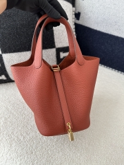 Picotin Lock 18cm in Imported Clemence TC Leather, CC36 Brique Brick Red with Gold Hardware