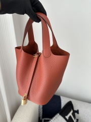 Picotin Lock 18cm in Imported Clemence TC Leather, CC36 Brique Brick Red with Gold Hardware