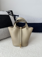 Picotin Lock 18cm in Imported Clemence TC Leather, S2 Trench with Gold Hardware