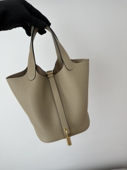 Picotin Lock 18cm in Imported Clemence TC Leather, S2 Trench with Gold Hardware