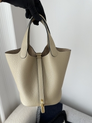 Picotin Lock 18cm in Imported Clemence TC Leather, S2 Trench with Gold Hardware
