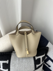 Picotin Lock 18cm in Imported Clemence TC Leather, S2 Trench with Gold Hardware
