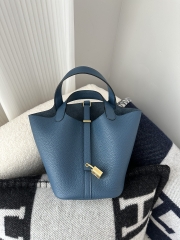 Picotin Lock 18cm in Imported Clemence TC Leather, S4 Deep Blue with Gold Hardware