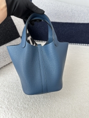 Picotin Lock 18cm in Imported Clemence TC Leather, S4 Deep Blue with Gold Hardware