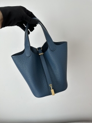 Picotin Lock 18cm in Imported Clemence TC Leather, S4 Deep Blue with Gold Hardware