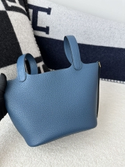 Picotin Lock 18cm in Imported Clemence TC Leather, S4 Deep Blue with Gold Hardware