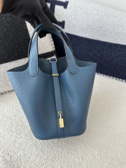 Picotin Lock 18cm in Imported Clemence TC Leather, S4 Deep Blue with Gold Hardware