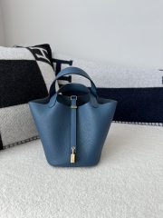 Picotin Lock 18cm in Imported Clemence TC Leather, S4 Deep Blue with Gold Hardware