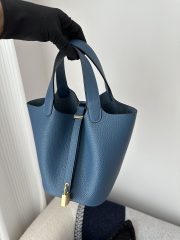 Picotin Lock 18cm in Imported Clemence TC Leather, S4 Deep Blue with Gold Hardware
