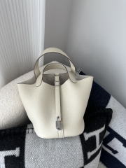 Picotin Lock 18cm in Imported Clemence TC Leather, CK10 Carie Milkshake White with Silver Hardware