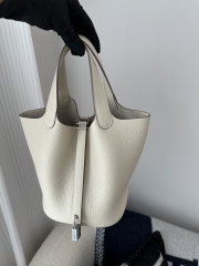 Picotin Lock 18cm in Imported Clemence TC Leather, CK10 Carie Milkshake White with Silver Hardware