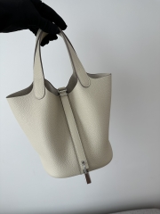 Picotin Lock 18cm in Imported Clemence TC Leather, CK10 Carie Milkshake White with Silver Hardware