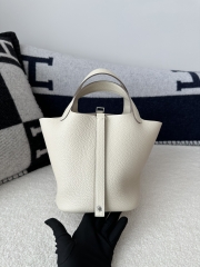 Picotin Lock 18cm in Imported Clemence TC Leather, CK10 Carie Milkshake White with Silver Hardware