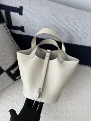 Picotin Lock 18cm in Imported Clemence TC Leather, CK10 Carie Milkshake White with Silver Hardware