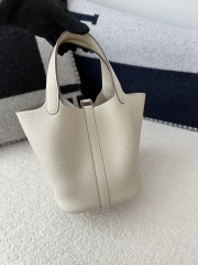 Picotin Lock 18cm in Imported Clemence TC Leather, CK10 Carie Milkshake White with Silver Hardware
