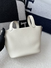 Picotin Lock 18cm in Imported Clemence TC Leather, CK10 Carie Milkshake White with Silver Hardware