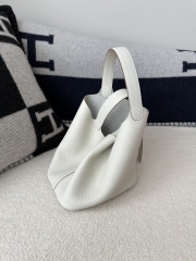 Picotin Lock 18cm in Imported Clemence TC Leather, 8L Beton Glacier White with Silver Hardware