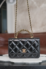 Chanel 24b Flap Bag with Chunky Chain Handle - Black