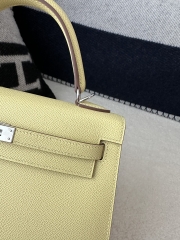 Kelly 25cm in Imported Epsom Leather, 1Z Jaune Poussin Chick Yellow with Silver Hardware